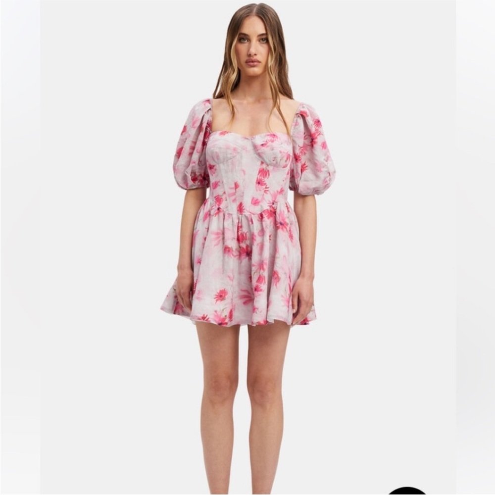 Bardot Kiah Corset Mini Dress Linen Blend in Pink Floral size Medium NWT NEW